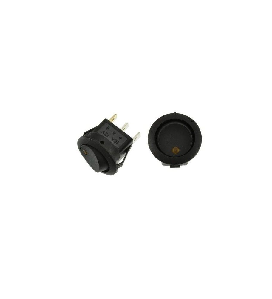 Interruptor redondo negro ON/OFF - LED amarillo - 12V  - 1