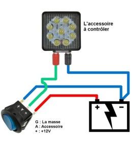 Interruptor redondo negro ON/OFF - LED amarillo - 12V  - 2