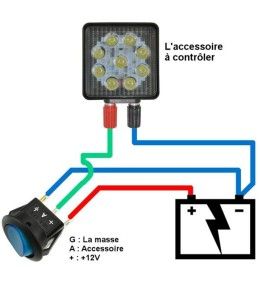 Interrupteur rond ON/OFF - 12V - 16A - LED Vert  - 2