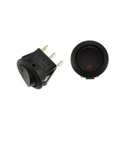Round ON/OFF switch - 12V - 16A - black - Red LED