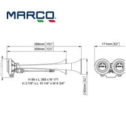 Marco Trompeta de aire alterna de 2 tonos 388mm (Ø80mm) 24v  - 2