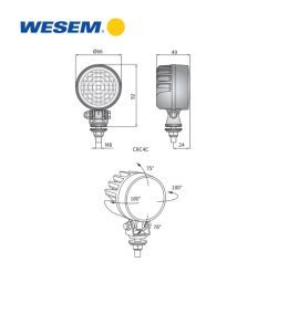 Wesem CRC4 round worklight 800 lm 12W 43°X34° thin casing Cable  - 3