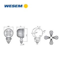 Wesem phare de travail CRC5 rond 1500lm 18W support standard DT