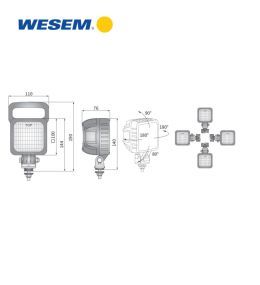 Wesem square worklight 3000lm 30W 66°X22° Standard bracket Cable  - 3