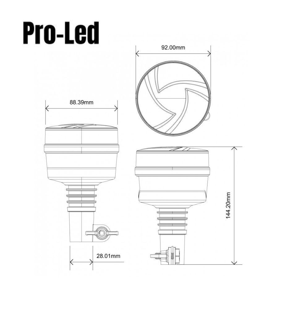 Gyrophare LED - Orange - R10 R65 - 19W - 12/24V - 99mm