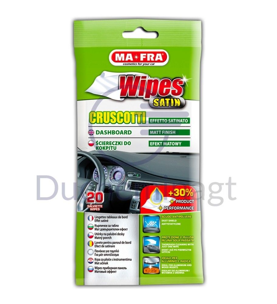 Satin-finish dashboard cleaning wipes