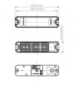 Piloto trasero rectangular LED - 0,5W, 1,5W, 1,5W - 12/24V - 210mm  - 4