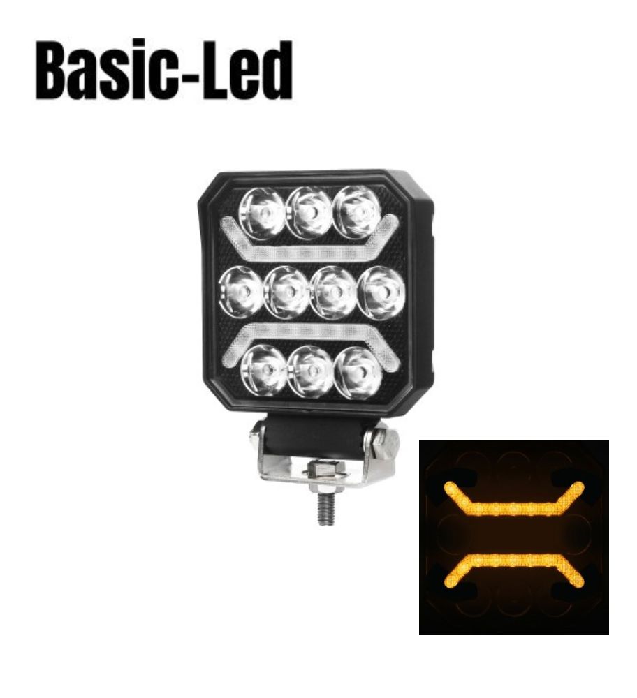 [PL0185L] Basic Led Phare de travail carré 15W avec feux de position Orange