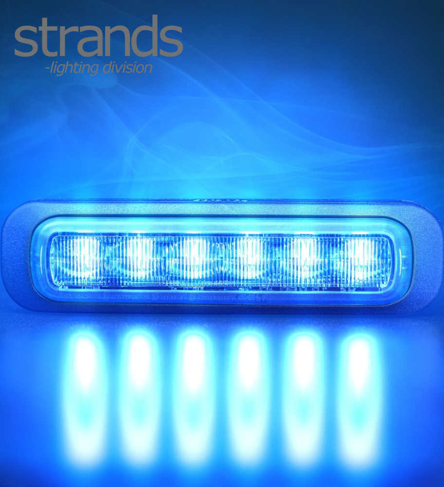 [F850404B] Strands Dark Knight Feu stroboscopique bleu 6 LED à lentille fumée